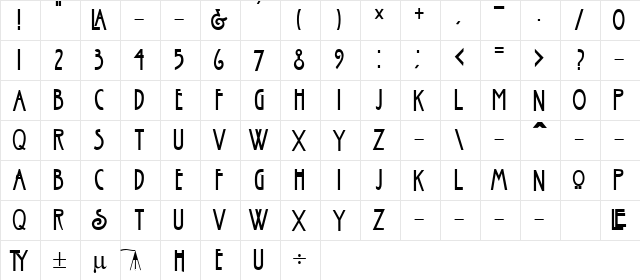 Nouveau Bold  glyph index