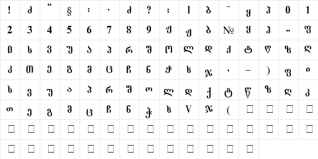 Tbilisi-Normal Regular  glyph index