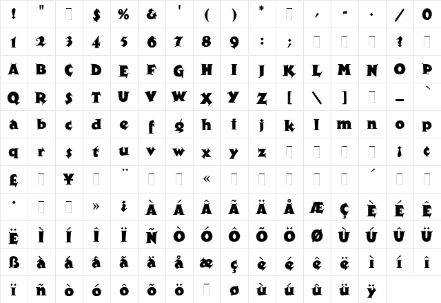 Xylo Regular  glyph index
