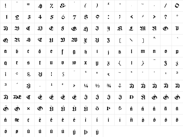 JUSTICE Regular  glyph index