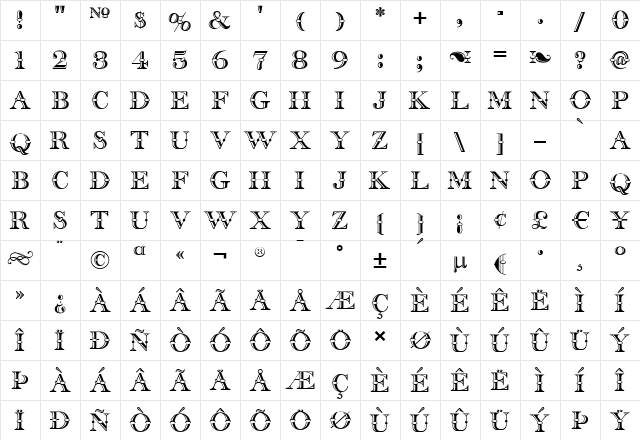 Pomfrit Dandy NF Regular  glyph index