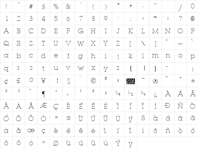 LaplandLight Regular  glyph index