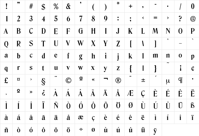 Denver-DemiBold Regular  glyph index