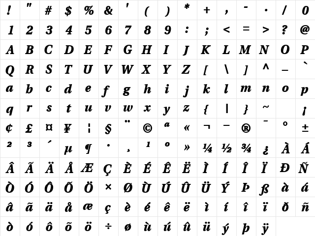 VeracityBlackSSK BoldItalic  glyph index