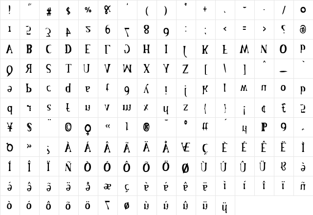 HateNote Incensed  glyph index