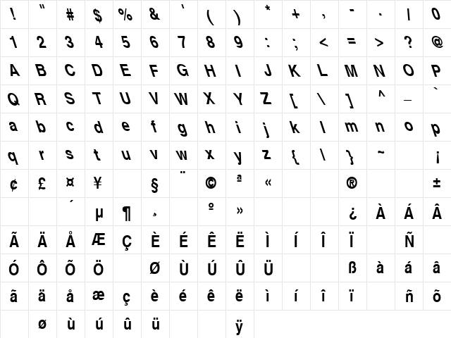 Communication24 Regular  glyph index