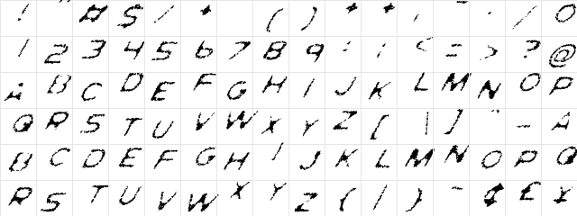 Ghostly Prints Italic  glyph index