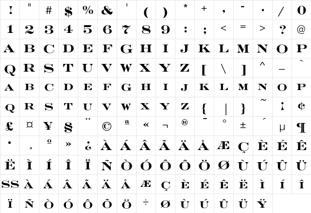 EngraversEF Bold  glyph index