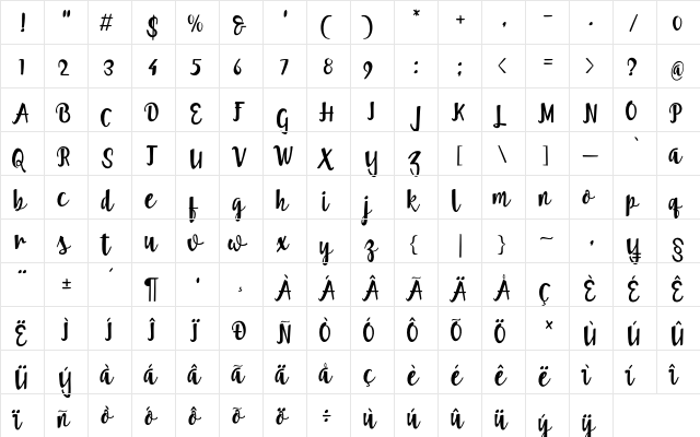 Umbrella Regular  glyph index