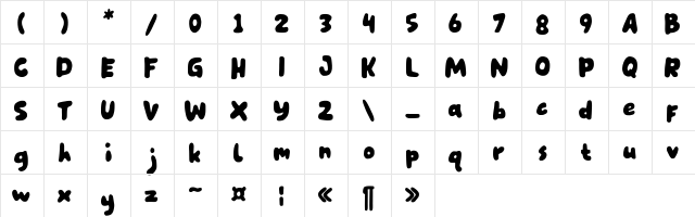 Hey Kidstoon Regular  glyph index