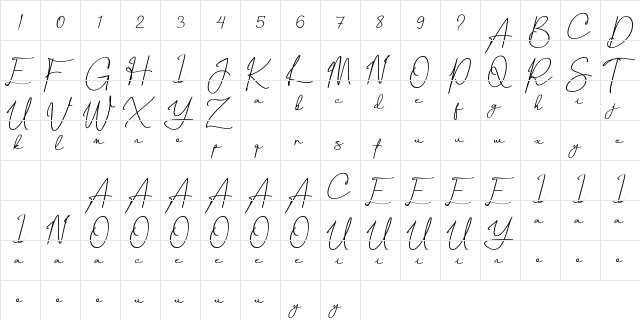 Canthika Free Regular  glyph index