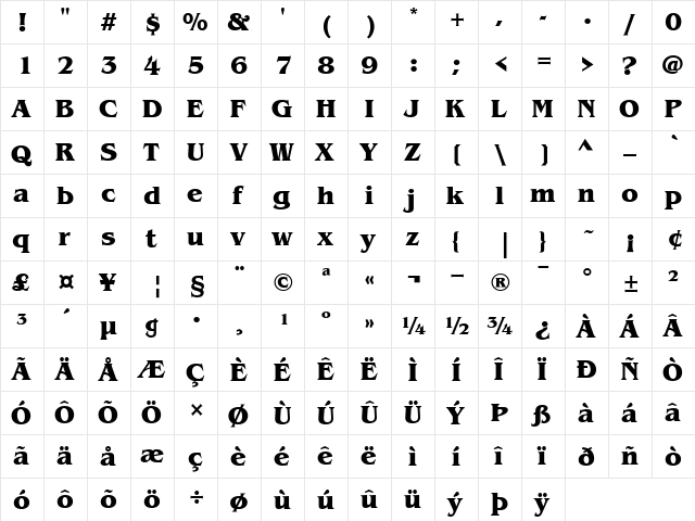 ITCBenguiat Bold  glyph index