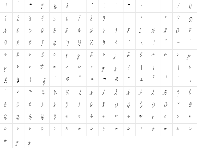 Squadwife Free Regular  glyph index