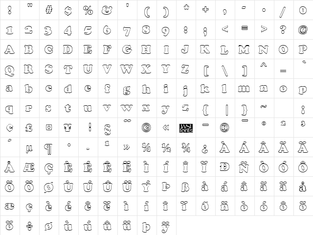 CookieHollow Regular  glyph index