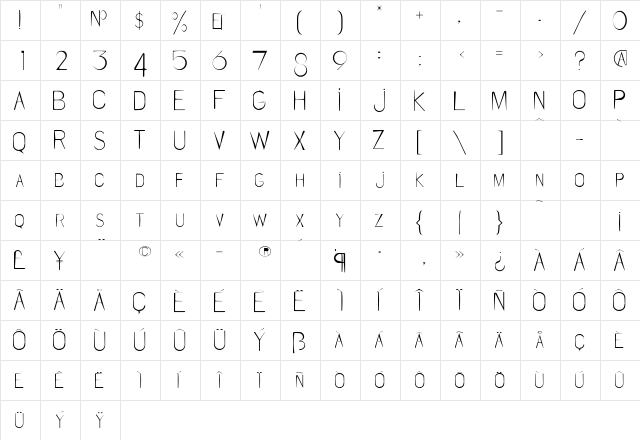 CleanCut-Caps Roman  glyph index