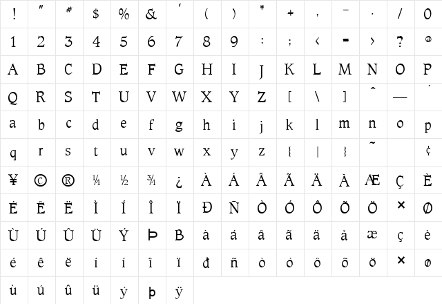 Textbook Normal  glyph index