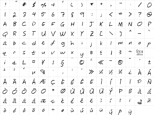 LEHN241 Regular  glyph index