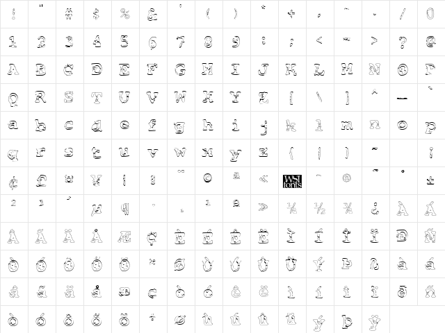 BasicGrungeHollow Regular  glyph index