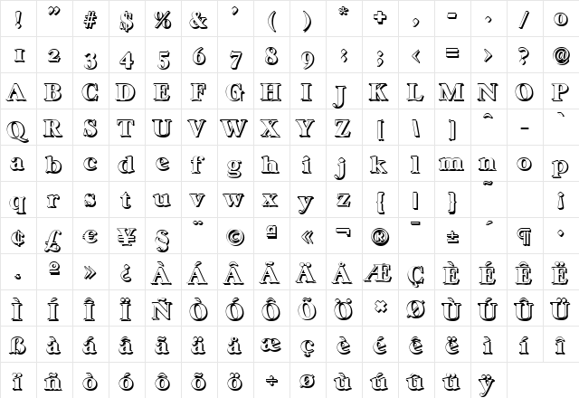 WilliamBeckerShadow-Heavy Regular  glyph index