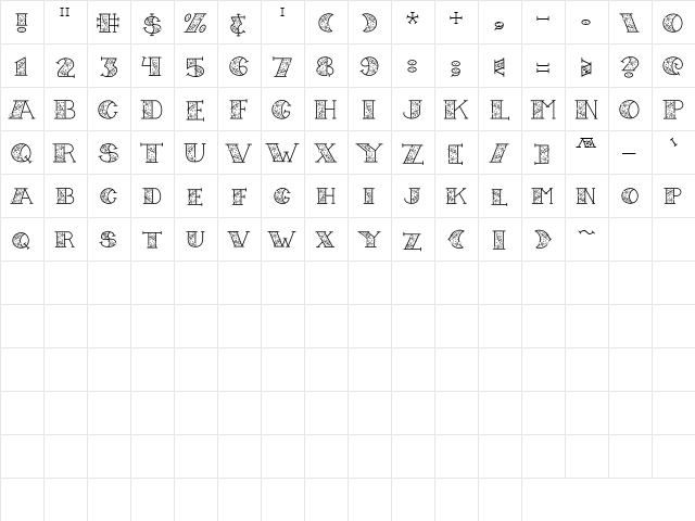 LD Confetti Regular  glyph index