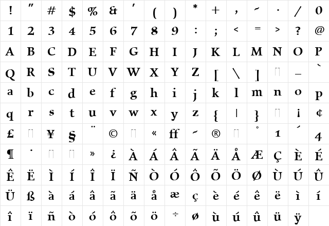 Elysium Medium Regular  glyph index