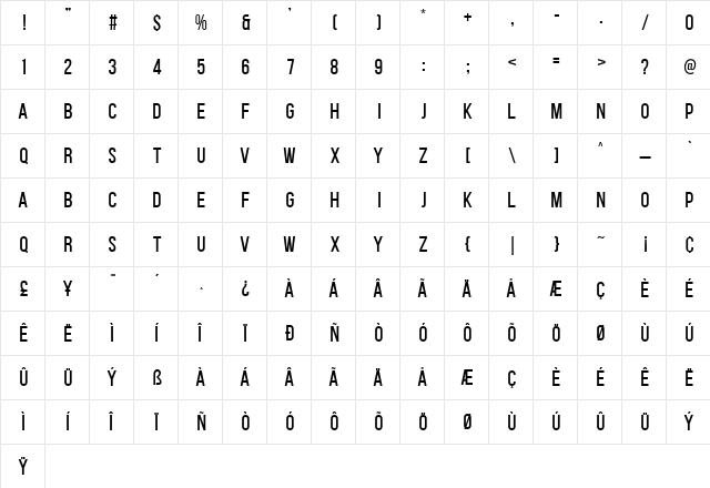 Z BONUS 01 SANS SERIF  glyph index