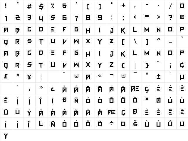 FUN GAMES Regular  glyph index