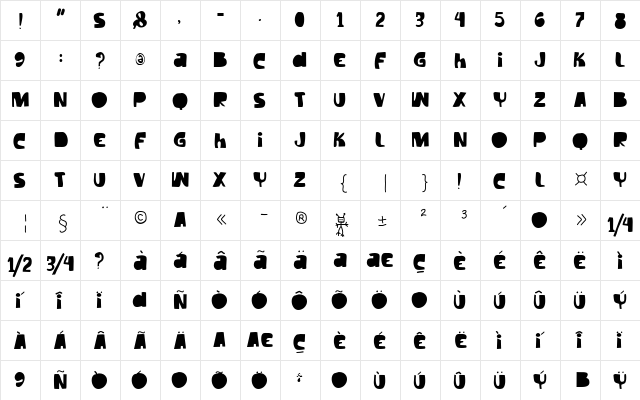 Vtks Tilt Regular  glyph index