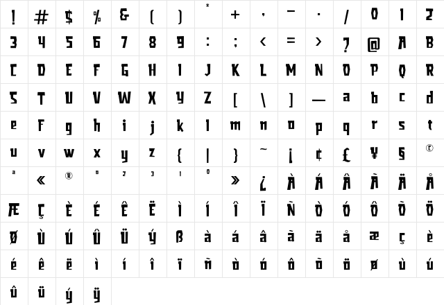 Armstrong Regular  glyph index