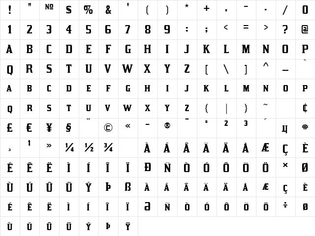 Kirsty Regular  glyph index