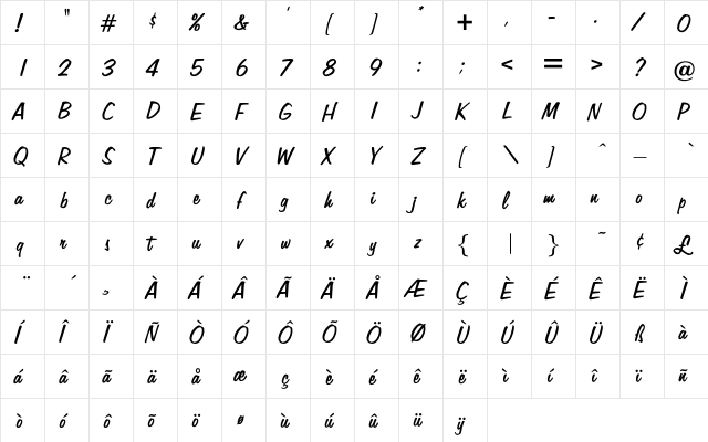Jonathan Regular  glyph index