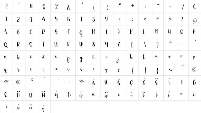 sonya demo version Regular  glyph index