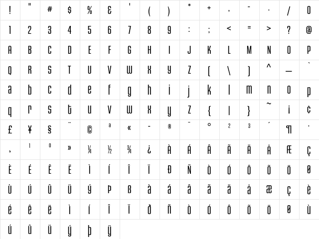 HouseGothicHG23Cond LIGHT4  glyph index