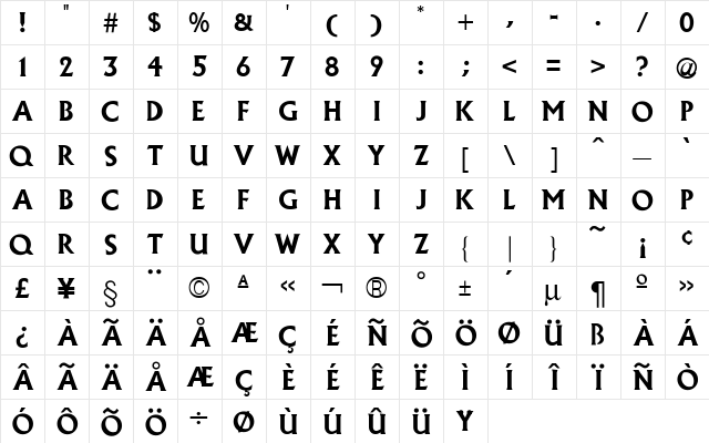 Albertus Bold  glyph index