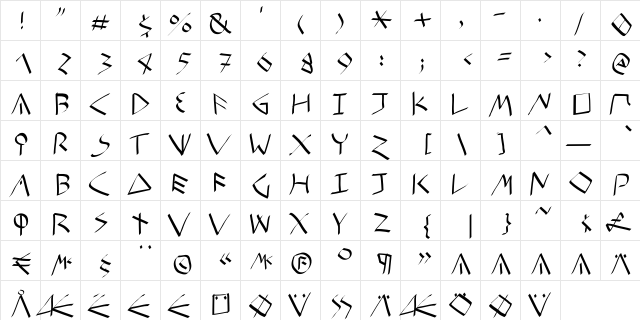 EtruskRough Regular  glyph index