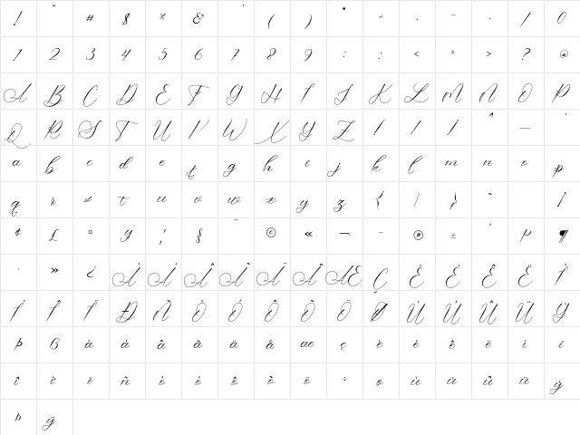 ringlovely Regular  glyph index