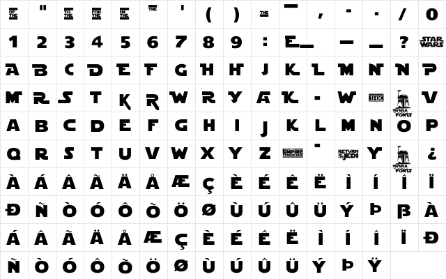 StarJedi Special Edition Regular  glyph index