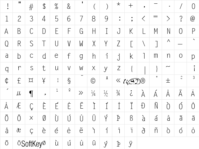 Letter Gothic Regular  glyph index