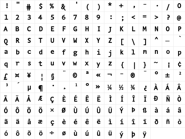 NexusTypewriterTF-Bold Regular  glyph index