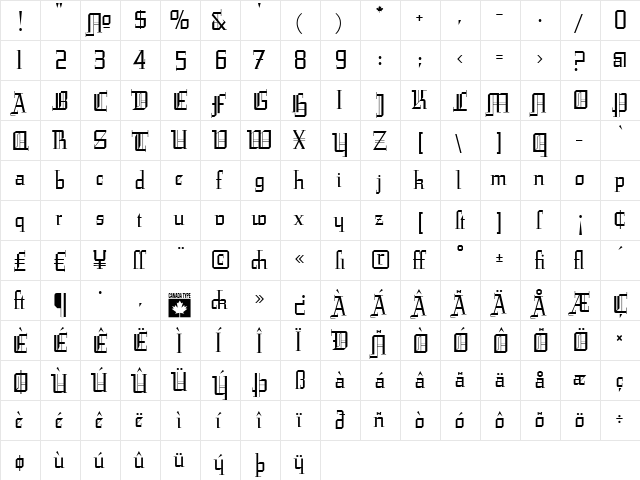 Leather Light Regular  glyph index