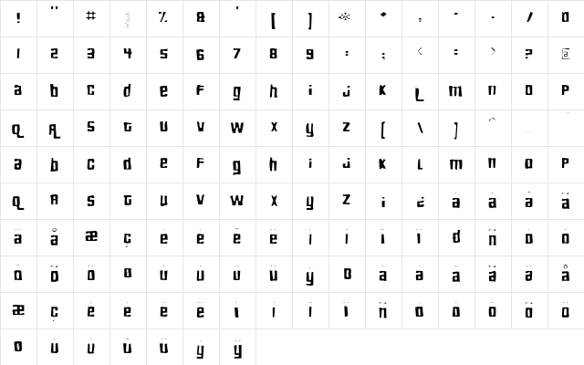 Pricedown Gaunt Regular  glyph index