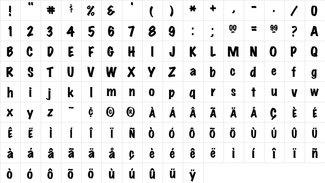 Marker FeltWide  glyph index