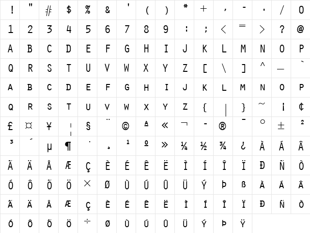 Orator LT Regular  glyph index