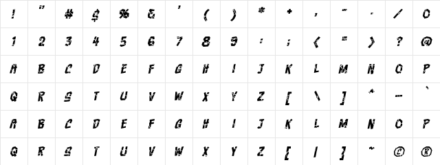 Crashcourse BB Italic  glyph index