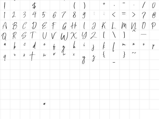 Wonderful March Regular  glyph index