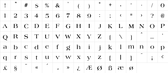 Cooledge-Bold Bold  glyph index