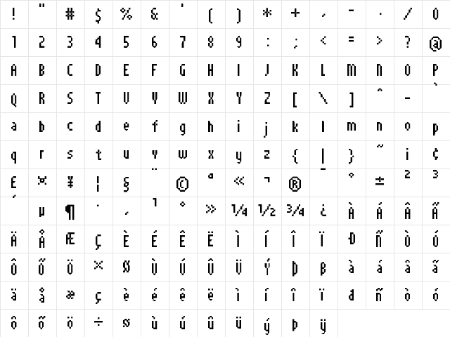 FFF Atlantis Condensed Regular  glyph index