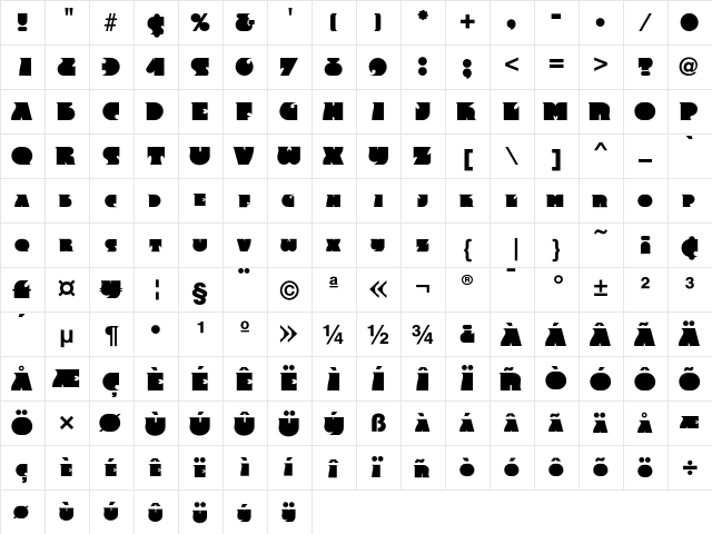 Frency Normal  glyph index