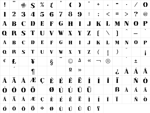 Stamp Font  glyph index