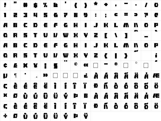 Counterfire Regular  glyph index